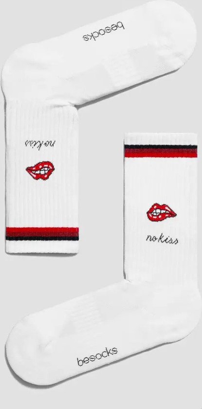Vintage Sokken met Kiss in Bio katoen Maat 36-40 - Zacht - Trendy geschenk - Cadeau Vrouw - Trendy Cadeau - Verjaardag - Geschenk Vrouw