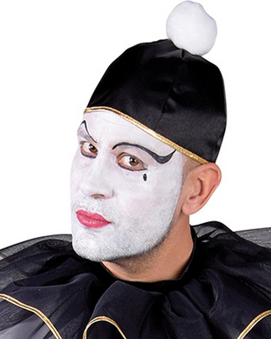 Magic By Freddy's - Pierrot Kostuum - Hoedje Verdrietige Clown Pierrot - Zwart - Carnavalskleding - Verkleedkleding