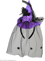 Widmann - Heks & Spider Lady & Voodoo & Duistere Religie Kostuum - Paarse Mini Heksenhoed Met Sluier - paars - Halloween - Verkleedkleding