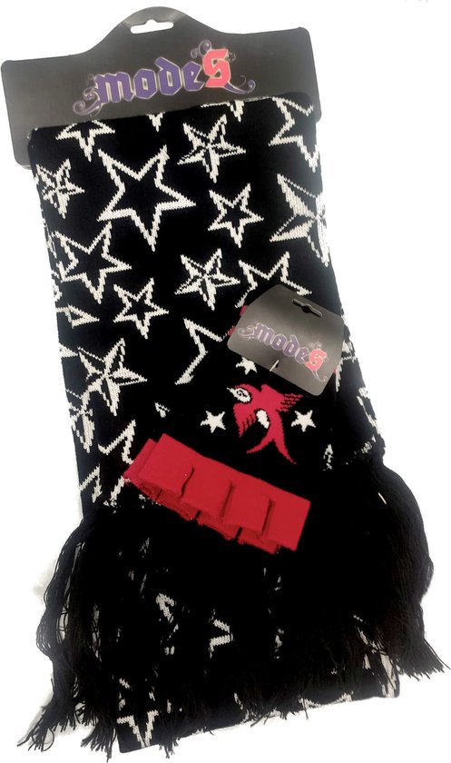 ModeS Sterren Sjaal + Vingerloze Handschoenen Ster Punk Rock Rockabilly Zwart