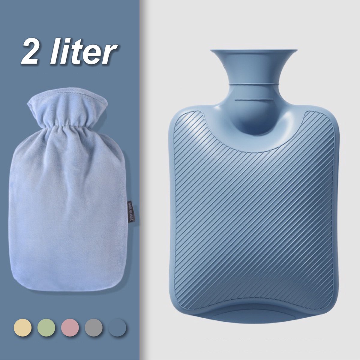 Bouillotte bleue avec housse - 2 litres - Pour soulager la douleur