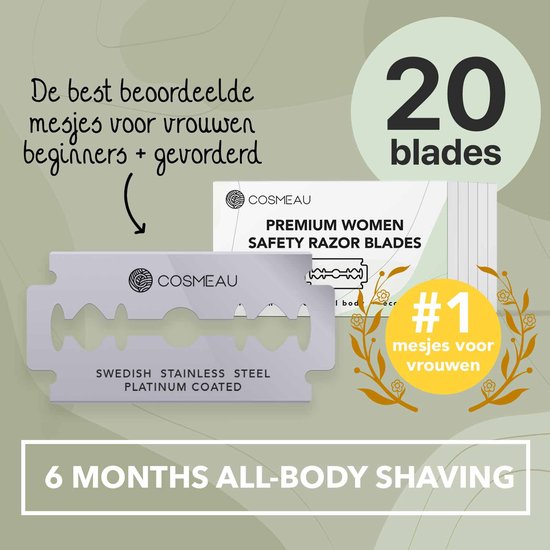 Safety Razor + 20 Scheermesjes Aluminium Rose Gold Goud Voor Vrouwen Dames Scheermes Veiligheidsscheermes