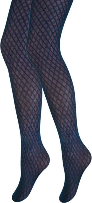 Fashion panty met ruitjes - Marineblauw - Maat L/XL 40-44