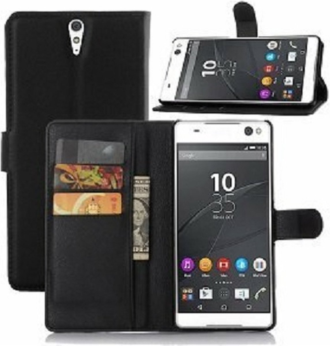Sony Xperia C5 Ultra Hoesje Met Pasjeshouder Bookcase Zwart