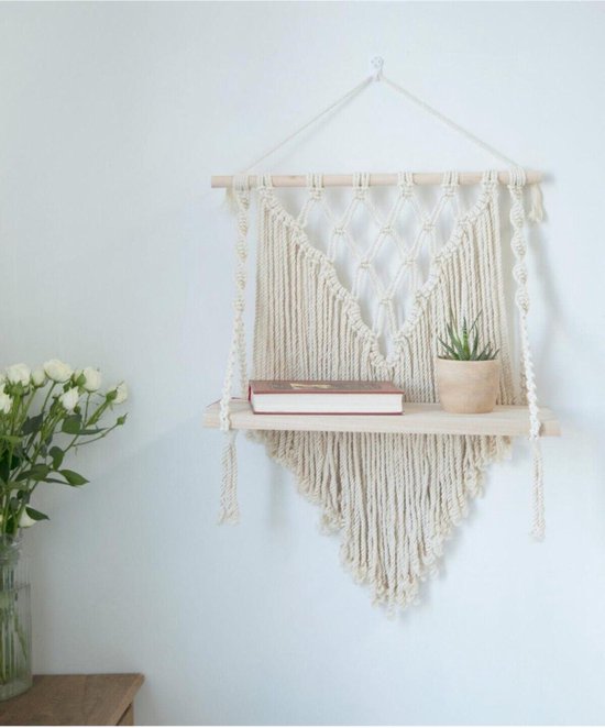 CBXSF Grote Macrame Muur Opknoping Natuurlijk Drijfhout Boheemse Muren Decor Macrame Tapestry Boven Hoofdbord Kunst Handwerk Beige Macrame Bruiloft Decor 32 W X 36 L