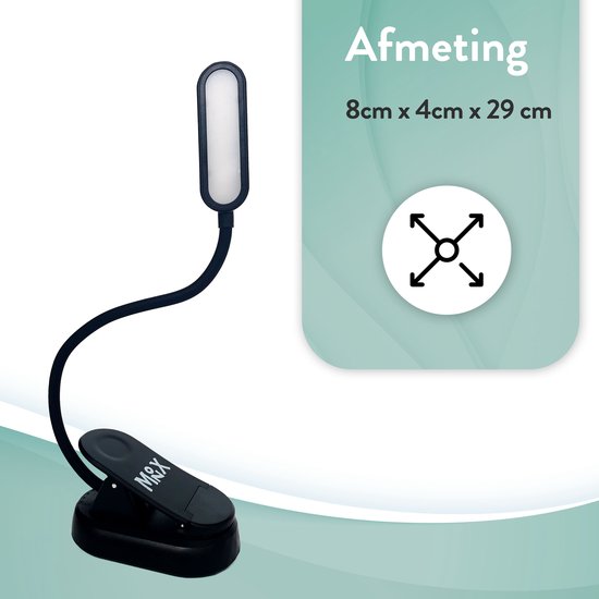 Monx Leeslamp - Draadloos USB Oplaadbaar Leeslampje Met Klem - 3 Lichtstanden - Accu voor 36 uur - Flexibel - Leeslampje voor Boek, Slaapkamer, Bed, E-reader, Kindel, Kobo, PC, Laptop, Muziek - Inclusief USB kabel - Zwart van Monx — afbeelding 3