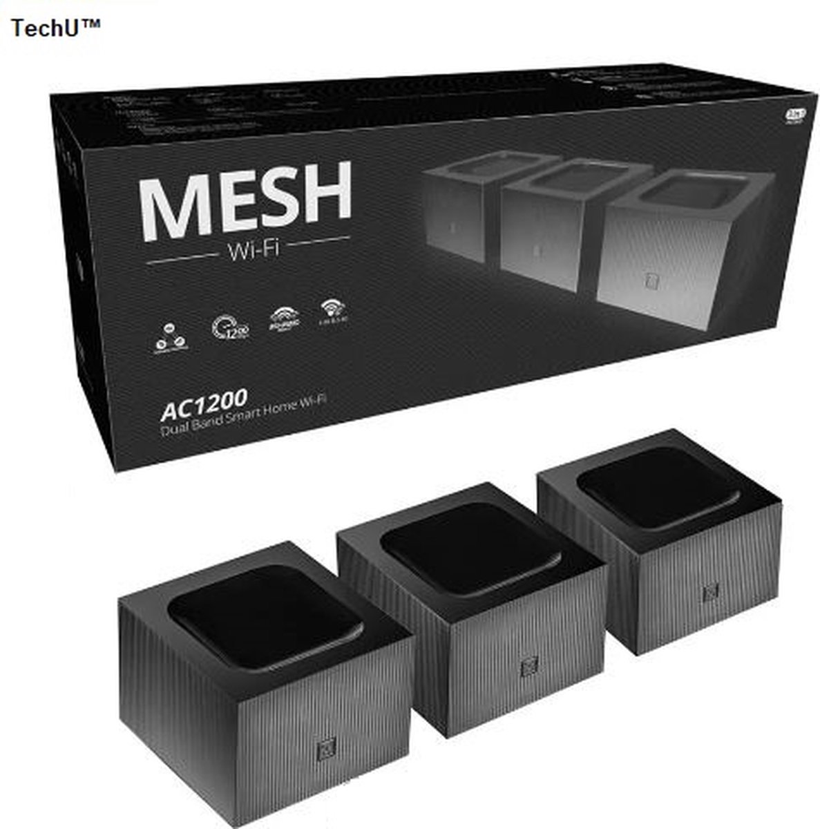 TechU™ Mesh Wifi – Router – 1000 Mbps – Wifi & Netwerk – Zwart – foto 2