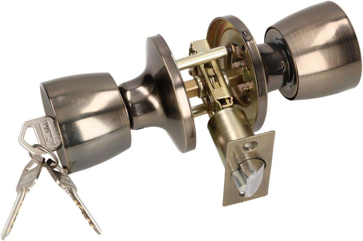 KOTARBAU Deurknop met slot, metalen draaiknop, cilindervergrendeling, rond, deurgreep, draaibaar vergrendeling, greepslot met 3 sleutels, rozet insteekslot (patijn)