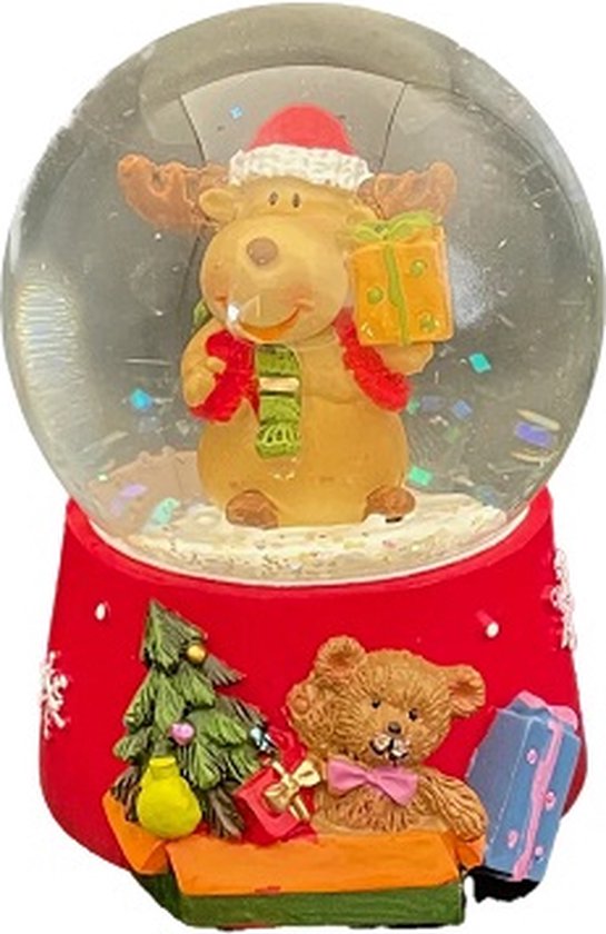 Goldbach - Sneeuwbol - Rendier - Kerst - Cadeau in de hand - Ø7 cm x 9 cm