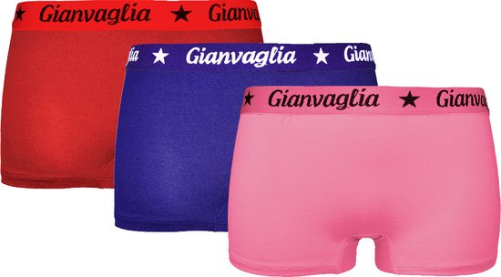 Dames Onderbroek Katoen - Boxershort 3-pack - Korte Pijp - Maat L - Rood/Blauw/Roze