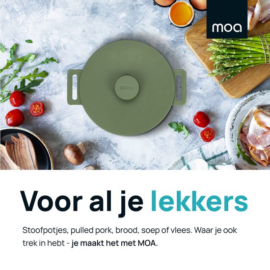 MOA Gietijzeren Braadpan - Inhoud 7,1 liter - 29CM - Rond - Alle warmtebronnen - Ook voor inductie - Gewicht 7,6 kg - Olijfgroen - MC29OG