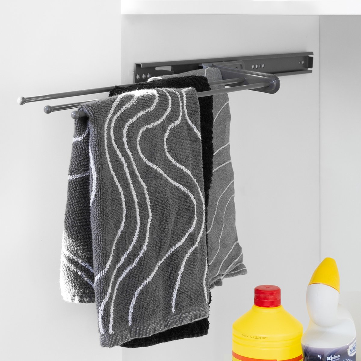 Eleganca Uittrekbaar Handdoekrek – Handoekstang – Inbouwdiepte 50cm – 3 armen – Handdoekhouder Uitschuifbaar tot 89 cm - Badkamer of keuken – Antraciet