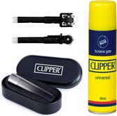 Package Deal Clipper Classic Large Metal "Black Gradient" Aansteker + 1 x Clipper Gas 100ml + 2 x Flint Systems