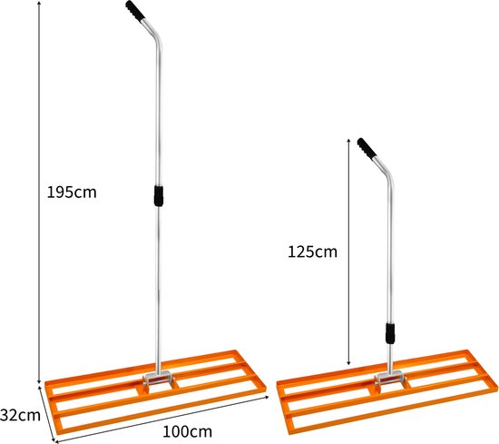 T-MECH Gazon Leveler - Nivellering Hark 100 cm - Verstelbaar Handvat: 1.20 tot 1.90 m - Comfortable Handgreep - Oranje van Merkloos	 — afbeelding 4