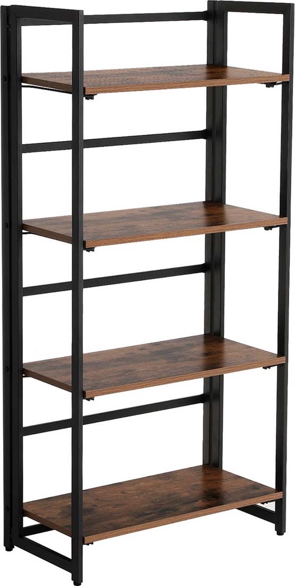 Homeza® Opvouwbare Boekenkast - Opbergrek - Open Kast - 4 Planken - Industrieel