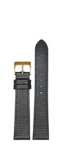 Horlogeband-horlogebandje-16mm-zwart -croco-lizard print-echt leer-plat-goudkleurige gesp-leer-16 mm
