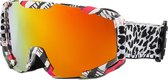 Skibril - Snowboardbril - Crossbril - Goud Rood Spiegel