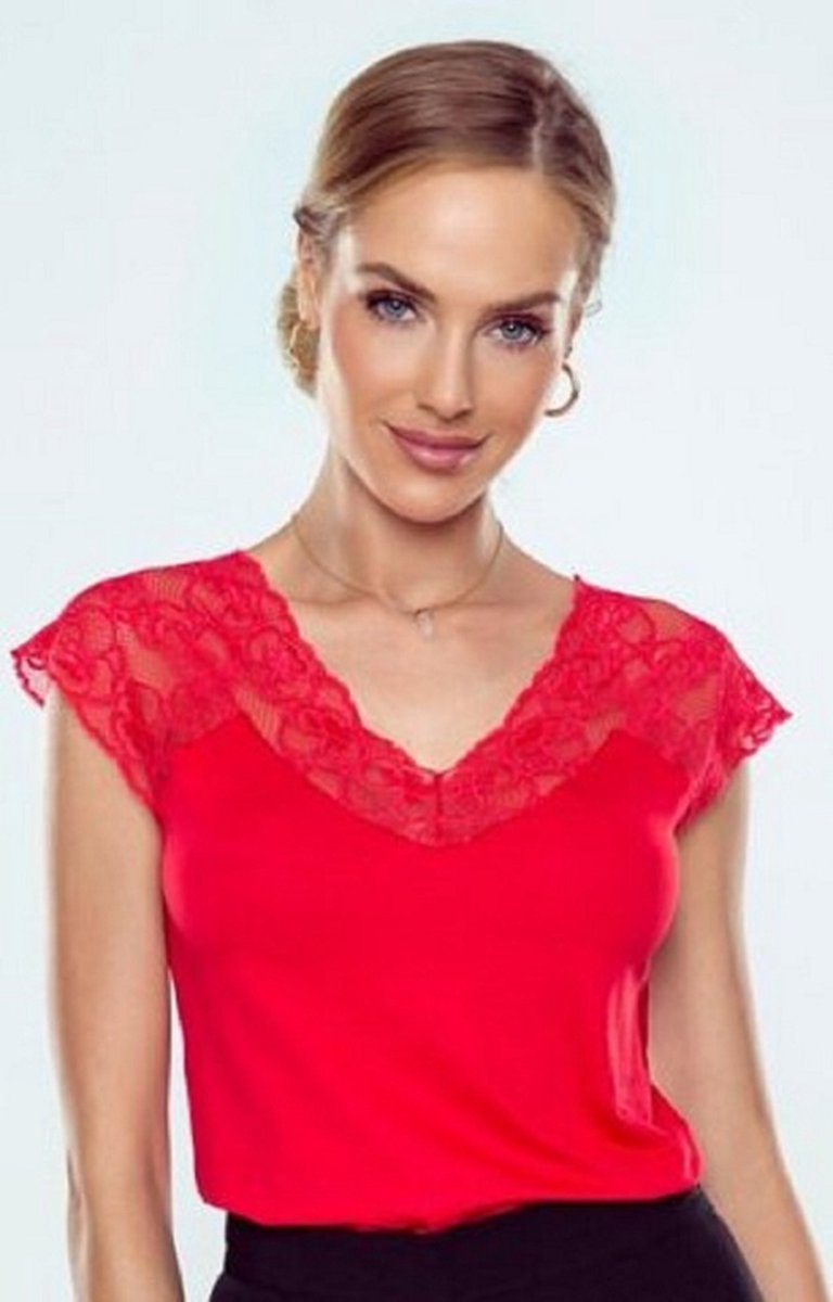 Eldar mooie kanten rode blouse met korte mouwen - Axel L