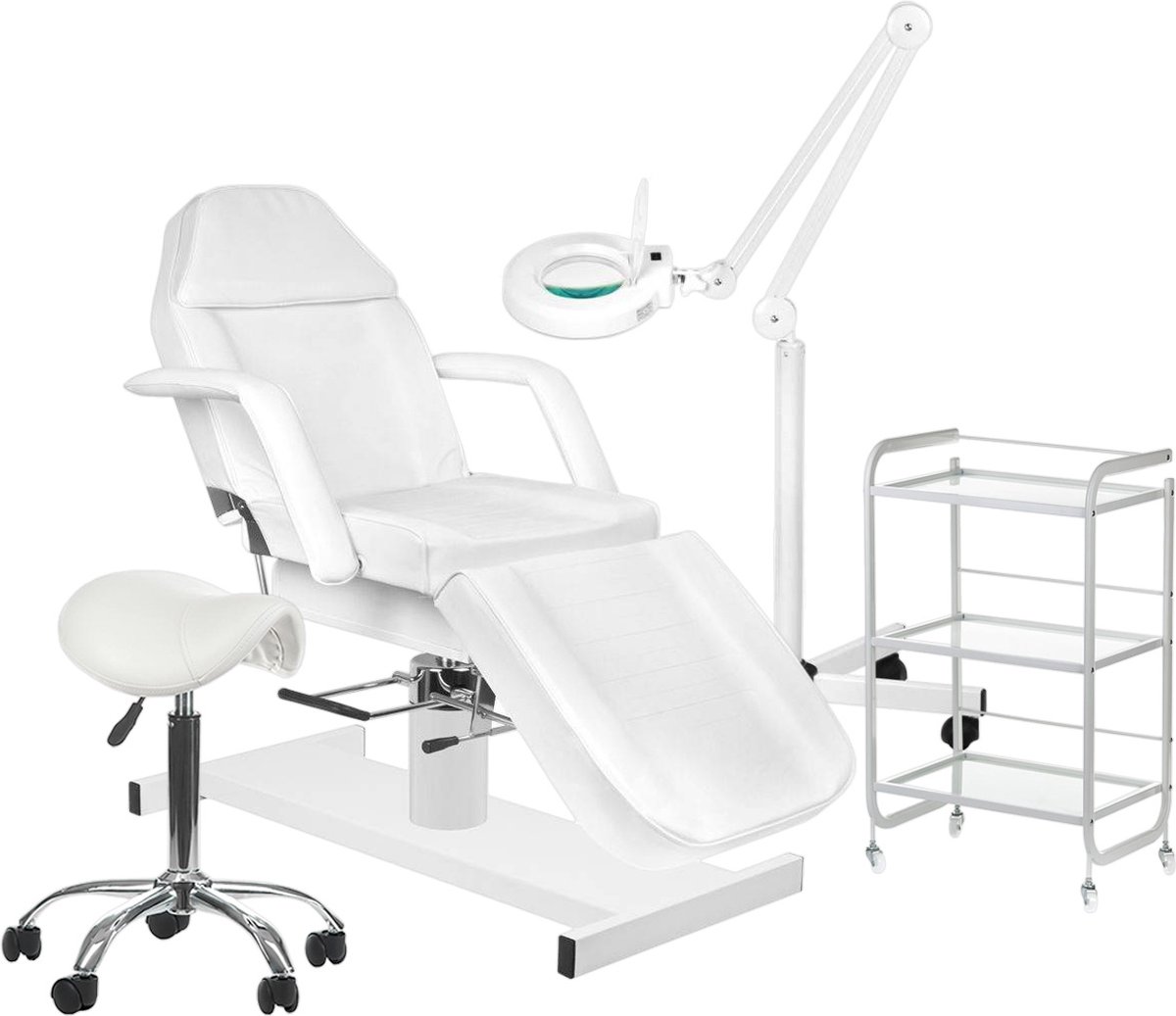 Goedkoopste MBS Behandelstoel volledige set - Professioneel - Manicure - Pedicure - Gezichtsbehandeling - wit - Incl. Hoes - Loeplamp - tafel - kruk(4