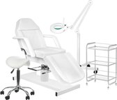 MBS Behandelstoel volledige set - Professioneel - Manicure - Pedicure - Gezichtsbehandeling - wit - Incl. Hoes - Loeplamp - tafel - kruk(4)