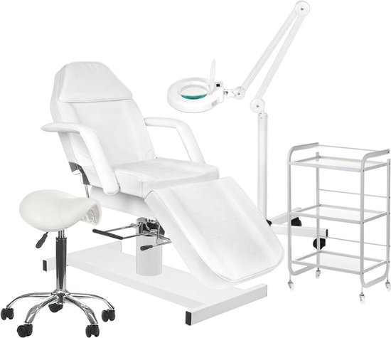 Foto: Mbs behandelstoel volledige set professioneel manicure pedicure gezichtsbehandeling wit incl hoes loeplamp tafel kruk 4 