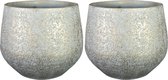Steege Plantenpot/bloempot - 2x - keramiek - metallic zilvergrijs/touch of gold - D23/H20 cm