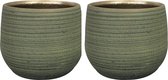 Steege Plantenpot/bloempot - 2x - keramiek - donkergroen stripes relief - D15/H13 cm
