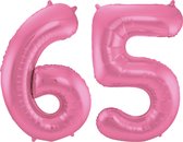 Folat Folie ballonnen - 65 jaar cijfer - glimmend roze - 86 cm - leeftijd feestartikelen verjaardag