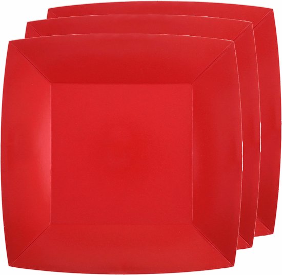 Santex feest diner bordjes - 30x stuks - papier/karton vierkant - rood - 23cm