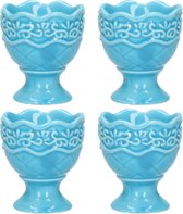 Excellent Houseware Eierdop - 4x - porselein - pastel blauw - 5,5 x 6,5 cm
