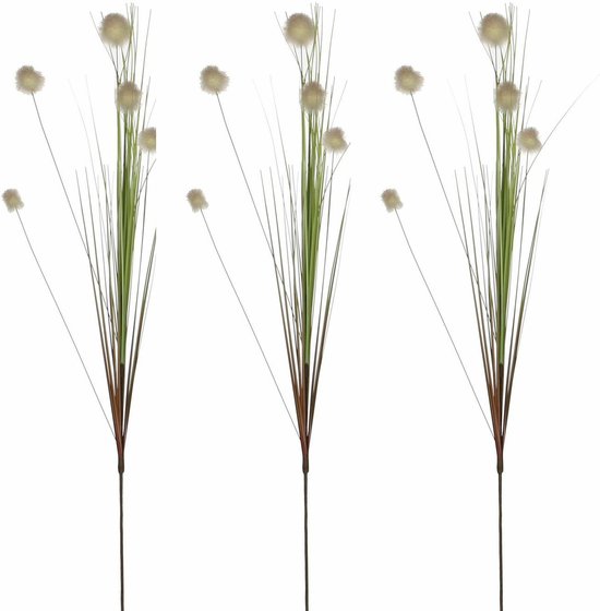 Mica Decorations - 3 pcs - Plante de roseau artificiel tige/branche lâche - boules pluis vertes/blanches - 84 cm