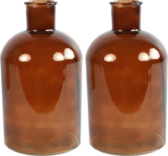 Countryfield vaas - 2x stuks - bruin glas - fles - D14 x H27 cm