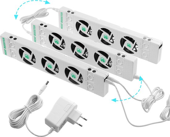 Heatbooster Radiator Ventilator Triple-set – Universeel - Geschikt voor standaard, smalle en enkelplaats radiatoren en convectoren - Magnetisch -  Geruisloos - Ultrazuinig