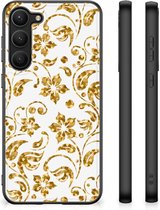 Back Cover Siliconen Hoesje Geschikt voor Samsung Galaxy S23 Plus Telefoonhoesje met Zwarte rand Gouden Bloemen