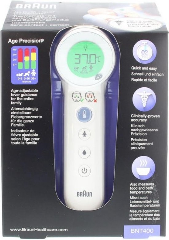 Braun Digitale Thermometer + Handige Opbergetui - Voorhoofdthermometer -  Age Precision