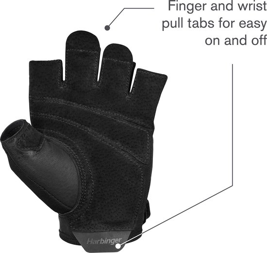 Harbinger Power Gloves - Fitness Handschoenen Heren & Dames - Deadlifting - Leer - L - Unisex - Zwart - Gym & Crossfit Training - Krachttraining - Harbinger Power