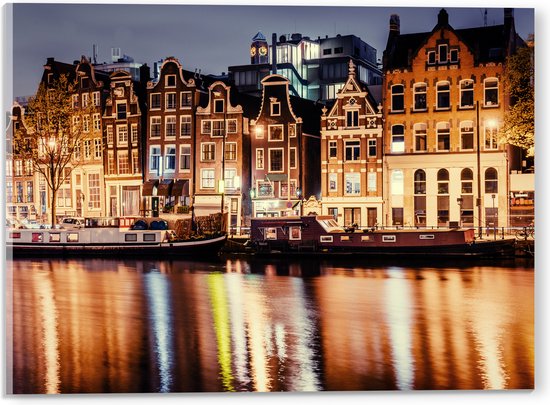 Acrylglas - De Grachten van Amsterdam in de Avond in Nederland - 40x30 cm Foto op Acrylglas (Wanddecoratie op Acrylaat)