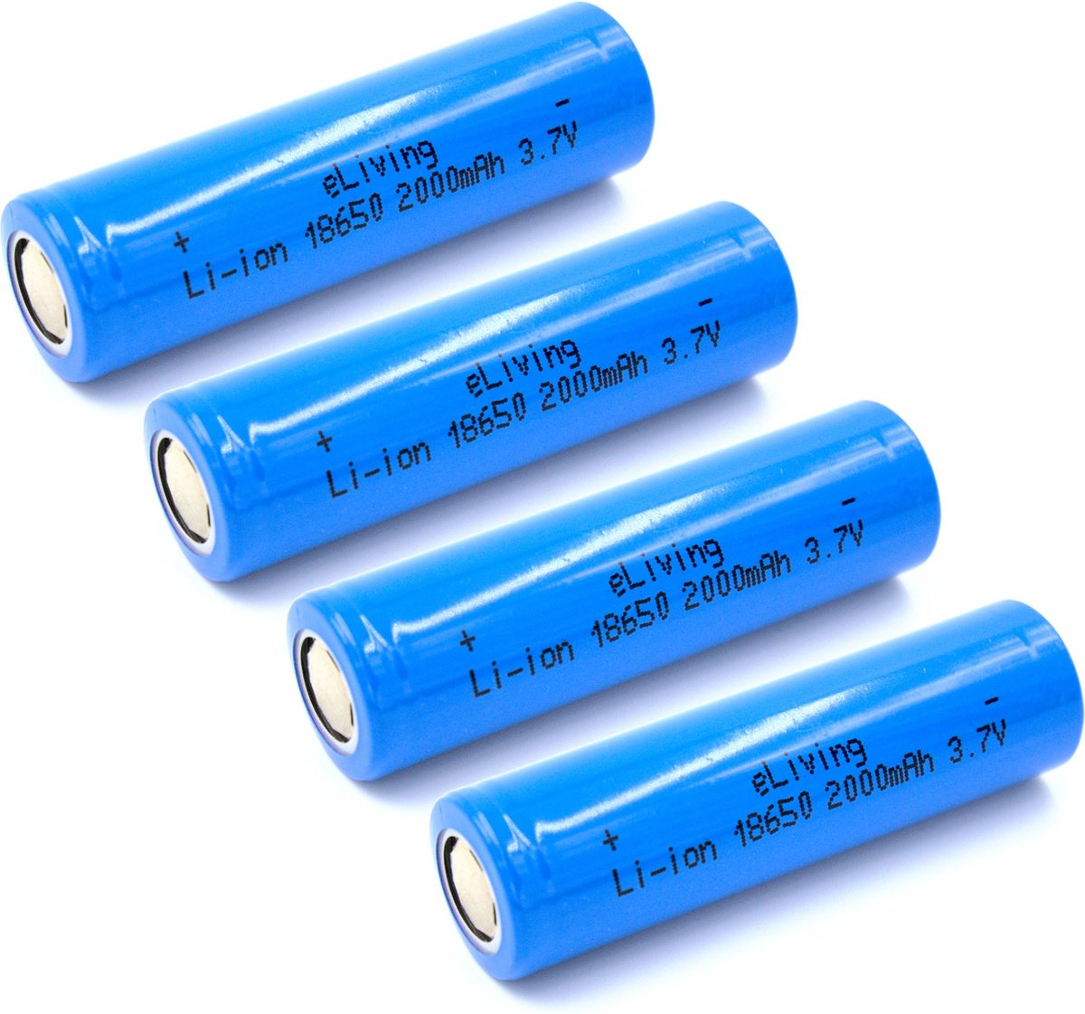 18650 (65x18mm) Flat Top Batterijen. 2000mAh 3,7V Li-ion. 4 stuks.