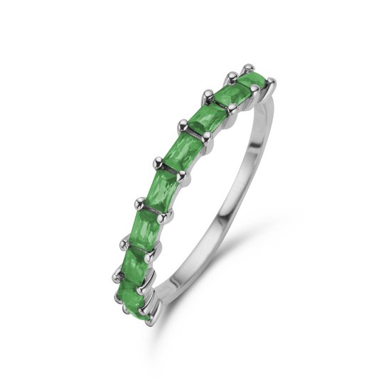 New Bling 9NB-1082-58 Zilveren Ring met Zirkonia - Maat 58 - 2 mm Breed - Baquette - Groen - Zilver