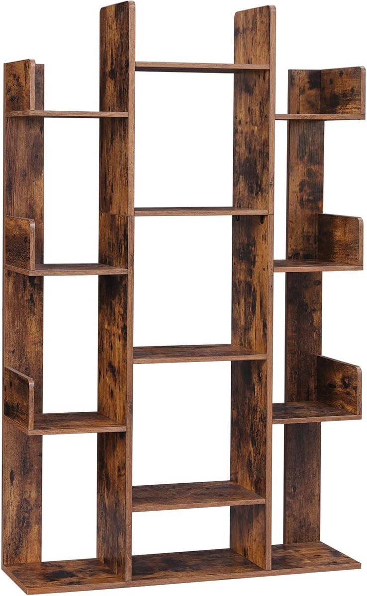 Soof&Tess - Grote Boekenkast met 13 vakken - 86 x 25 x 140 cm - Bruin - Ruimte voor veel boeken - Afgewerkte randen