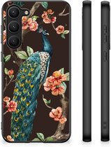 Siliconen Back Cover Geschikt voor Geschikt voor Samsung Galaxy S23 Plus Telefoon Hoesje met Zwarte rand Pauw met Bloemen