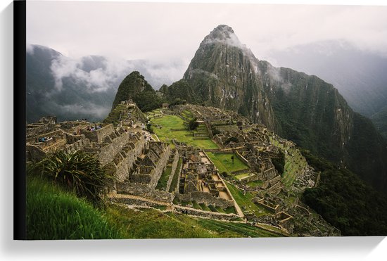Canvas - Machu Picchu Ruïne in Peru - 60x40 cm Foto op Canvas Schilderij (Wanddecoratie op Canvas)