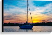 WallClassics - Canvas - Vissersboot met Hoge Mast en Zonsondergang - 60x40 cm Foto op Canvas Schilderij (Wanddecoratie op Canvas)