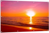 Tuinposter – Feloranje Zonsondergang bij Rozekleurige Lucht boven Zeewater - 150x100 cm Foto op Tuinposter (wanddecoratie voor buiten en binnen)