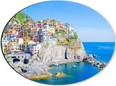 Dibond Ovaal - Kleurrijke Huisjes in Nationaal Park Cinque Terre bij de Italiaanse Kust - 40x30 cm Foto op Ovaal (Met Ophangsysteem)