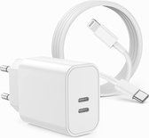 Power secteur iPhone 35W + câble chargeur Lightning pour Apple - Avec 2 Portes USB C - Chargeur rapide USB-C pour Apple Macbook Air, iPhone, iPad, Airpods, Apple Watch - Chargeur Phreeze d'origine