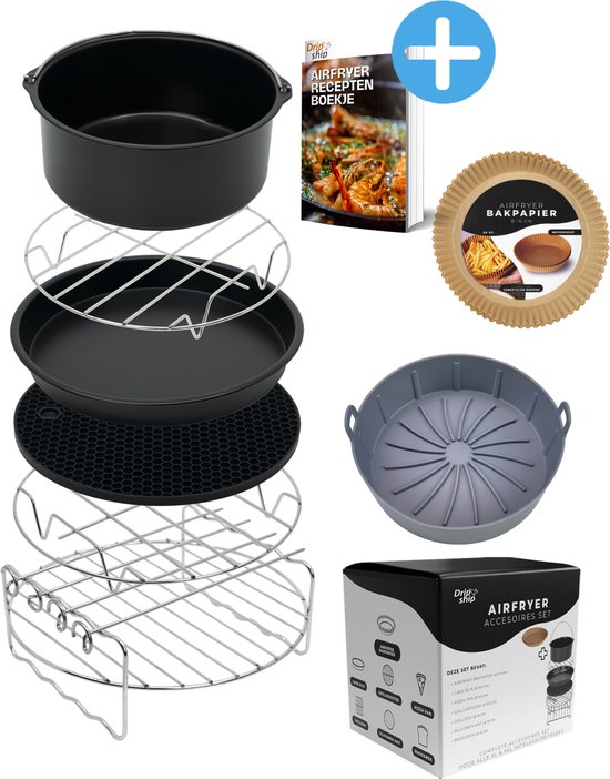 Foto: Airfryer accesoires airfryer xl xxl heteluchtfriteuse accesoires recepten e book airfryer siliconen bakje airfryer bakpapier set 8 delig