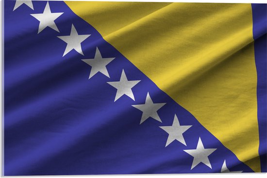 Acrylglas - Rimpelige Vlag van Bosnië - 60x40 cm Foto op Acrylglas (Wanddecoratie op Acrylaat)