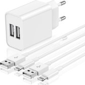 Phreeze USB Stekker met 2 Poorten + 2x USB naar 8-PIN Kabel - 1 Meter - Opladerkabel - Adapter - Geschikt voor oudere iPhone, iPad modellen