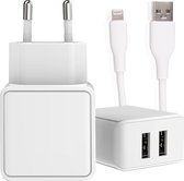 Adaptateur avec 2 Portes USB + Câble USB vers Lightning - 1 Mètre - Convient pour Apple - Chargeur iPhone, iPad, Airpods, Apple Watch - Chargeur Rapide 12W - Wit